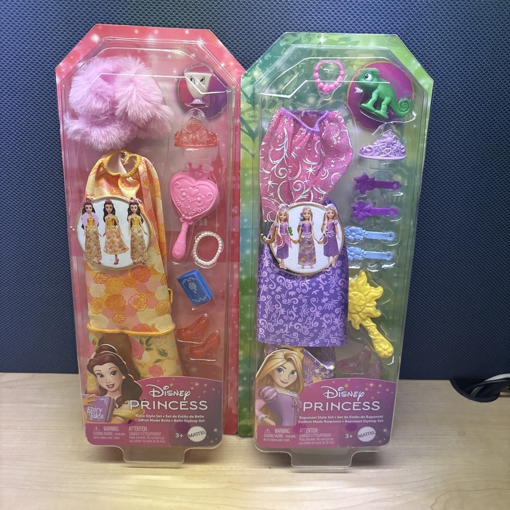 Disney Princess Style Sets Rapunzel & Belle Outfits W/Accessories-Mattel